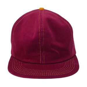 Vintage K-Products Blank Corduroy Snapback Hat Burgundy Yellow‎ Stitching
